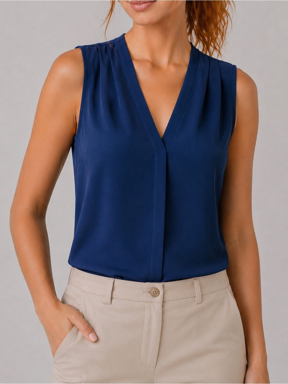 NIC+ZOE Sleeveless Blouse Petite Large Blue V-Neck Office Work Top